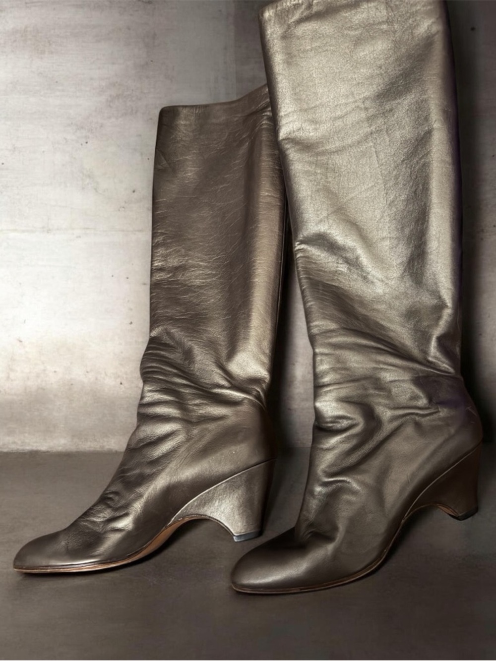 Casadei Metallic bronze gold Knee-High Wedge Boots